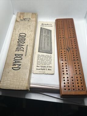 Vintage Drueke Co. Wooden Cribbage Board No 114 Original Box InstructionsNo Pegs